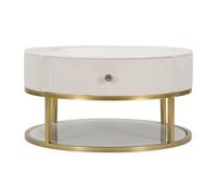 Table Basse Effet Marbre "Montpellier" 75cm Crème & Or