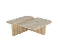 Table basse - Effet travertin beige et naturel clair - MARALIA