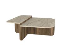 Table basse - Effet travertin beige et naturel foncé - MARALIA