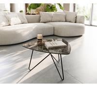 Table-basse Ekrem 65x65 cm Céramique Laminam®Emperador Extra Lucidato Marron foncé Hairpin Métal Noir