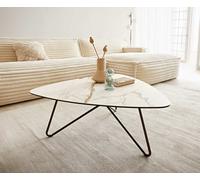 Table-basse Ekrem 88x85 cm céramique Calacatta Luxe blanc-or-gris piètement croisé rond métal effet titane