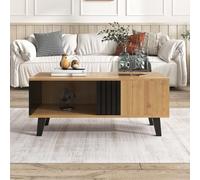 Table basse élégante de 100 x 60 x 45 cm avec design en bois coloré, finition noire, tiroirs de rangement, meubles de salon modernes, table d'appoint moderne (naturel)