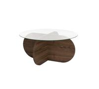 Table Basse élégante, Noyer et Transparent, 75 x 35 x 75 cm, Plateau de Table 100% Verre de sécurité, Cadre 100% mélaminé, épaisseur de 18 mm, Design Moderne pour Le Salon