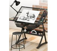 Table Basse élévatrice à Cadre en Fer électrique Support de Table à Manger élévateur, Poste de à Ciseaux électriques avec Tabouret, Bureau d'artiste réglable en Hauteur (28,7"-38,2")