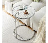 Table Basse élévatrice en Verre à Hauteur Réglable, Table D'appoint Moderne pour Salon, canapé, Décoration de Bureau, Maison, D'appoint en Verre trempé Transparent en Forme de C pour Petits