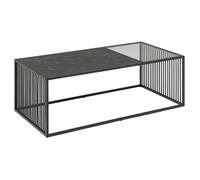 Table basse - EMOB - Strington - Plateau en marbre noir - Verre fumé - Base métallique robuste