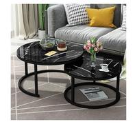 Table Basse empilable Ronde en métal Blanc, élégante Table gigogne avec Plateau en Verre Effet marbre, idéale for la Maison, Le Bureau ou Le Salon.(Black Frame,70cm Black+50cm Black)