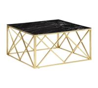 Table basse en acier inoxydable et verre trempé aspect marbre noir - Table de salon moderne, durable et élégante pour les petites et grandes pièces