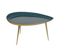 Table basse design en acier laqué bleu canard et doré L80 cm DROP