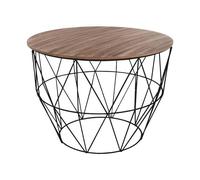 Table basse en acier noir large plateau en bois D 56 cm