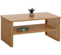 Table basse en bambou HWC-N80, table de salon table basse, table d'appoint, compartiment de rangement FSC®- 46x97x55cm