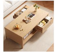 Table Basse en Bois 100% Massif avec Rangement, Table Moderne du Milieu du Siècle, avec 3 Tiroirs Table de Salon, Table Centrale Rectangulaire Rustique, Pas d'assemblage Requis,Natural,39in/100cm