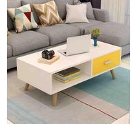 Table Basse en Bois à 2 Niveaux, Ttable Basse Rectangulaire avec Tiroir et étagère, Table D'appoint pour Canapé D'appoint, Table Console Simple pour Salon, Appartement(Yellow,120x60cm/47.2x23.6in)