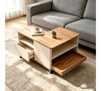 Table basse en bois avec 6 roulettes, table de salon avec espace de