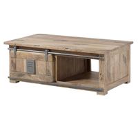 Table Basse en Bois de manguier 120x70x45, Vernis Beige, Railway #3007