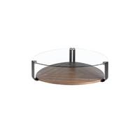 Table basse en bois de noyer et verre 2055C, 135 x 135 x 32 cm. -