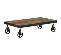 Table basse en bois de récupération - vidaXL - 100x55x26 cm - Roulettes - Bois massif - Industriel - Brun