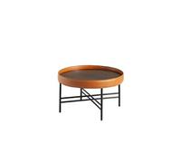Angel Cerdá - Table Basse Design avec Plateau en Cuir de Vachette Cognac et Bois de Noyer Naturel | Table Basse Ronde Contemporaine et Élégante | Pieds Acier Foncé | Idéale pour Salon | Ø62 x 35 cm