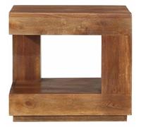 Table basse en bois massif d'acacia 45 x 45 x 40 cm avec plateau | Bois d'acacia tropical, finition ambre, veinures uniques, étagère utile, prête à l'emploi, polyvalente pour canapé ou salon