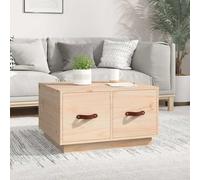 Table basse en bois massif de pin 60 x 53 x 35 cm avec 2 tiroirs | Bois de pin non traité, similicuir PU, 2 tiroirs, plateau robuste, manuel de montage inclus (français non garanti)