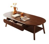 Table basse en bois massif de style médiéval avec tiroir de rangement - Table centrale ovale pour salon, design double couche, pieds robustes, coins arrondis, 120 x 60 x 45 cm (marron)