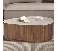 Table basse en bois massif et plateau en travertin NALO