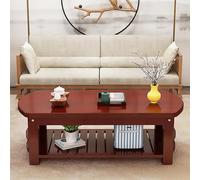 Table basse en bois massif pour salon, design rectangulaire du milieu du siècle avec étagère de rangement, table centrale en bois à 2 niveaux pour la maison et le bureau, marron, 130 x 70 x 50 cm