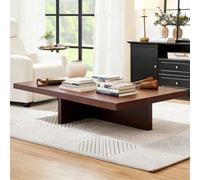 Table Basse en Bois Massif Rectangulaire pour Salon, Table Centrale de Style Rustique Ferme avec Plateau Épaissi et Pieds en Métal Robustes, Marron Naturel A 51.2"x23.6"x17.7"