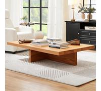 Table Basse en Bois Massif Rectangulaire pour Salon, Table Centrale de Style Rustique Ferme avec Plateau Épaissi et Pieds en Métal Robustes, Marron Naturel C 51.2"x23.6"x17.7"