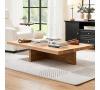 Table Basse en Bois Massif Rectangulaire pour Salon, Table Centrale de Style Rustique Ferme avec Plateau Épaissi et Pieds en Métal Robustes, Marron Naturel D 47.2"x23.6"x17.7"