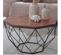 Table basse en bois massif Sheesham - WOHNLING - 66x44x66 cm - Marron foncé - Salon