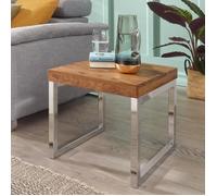 Table basse en bois massif Sheesham - WOHNLING - Style campagnard - Cadre métallique - Marron foncé