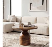 FineBuy Table Basse en manguier Massif 60cm Naturelle Ronde - Table de Salon Design - Table de canapé en Bois - Table à café Pied Colonne - Table d'appoint Massive Faite à la Main