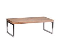 Table basse en bois massif - WOHNLING - Table Acacia 120cm - Style campagnard - Pieds chromés élégants