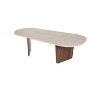 Habitat et Jardin Table Basse en Bois Ovalis - 130 x 65 x 40 cm - Travertin/Noyer