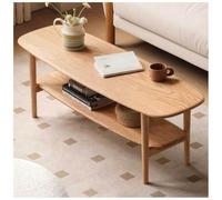 Table Basse en Bois, Table Basse à 2 étages avec Rangement, 100% Bois de Chêne Massif, Table Centrale à Double Rangement, Petites Tables Modernes du Milieu du Siècle,Natural,47in/120cm