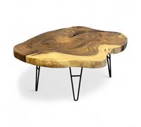 Table basse en bois - Table d'appoint Table de rangement - Fait à la main - Plateau de table en teck coupé dans un arbre - 80-100 cm de diamètre