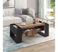 Table basse en bois veiné- Table d'appoint avec tiroir et compartiments de rangement de chaque côté pour votre salon- 100 x 54 x 60 cm (L/H/P)