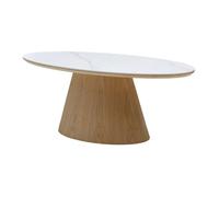 Table basse en céramique et placage chêne - Effet marbre blanc et naturel clair - ANTELADA