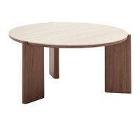 Table basse en céramique et placage noyer - Effet travertin et naturel - MUNYRA