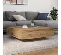 Table basse en chêne artisanal, 100 x 100 x 31 cm, matériau en bois, moderne, éclairage LED, centre de salon