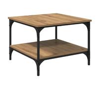 Table basse en chêne artisanal 55 x 55 x 40 cm en bois et fer | 1 étagère, bois d'ingénierie, structure en fer, pieds carrés, poids maximum 60 kg, assemblage requis