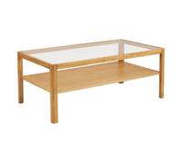 Table basse en chêne massif et MDF placage chêne plateau en verre - MARIEM