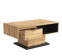 Table basse en chêne veiné avec tiroir sans poignées et rangement double face, relevable pour bureau et salon, gris foncé