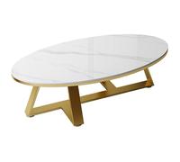 Table basse en marbre blanc - Design ovale élégant avec cadre en métal - Table centrale élégante et unique pour les petits espaces - Plateau en pierre frit(Size:90cm(35inch),Color:Pieds en métal doré)