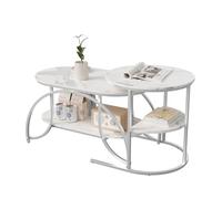 Table Basse en marbre, Table de Salon modulable, Table Ronde avec Espace de Rangement, Table d'appoint avec Pieds réglables, Aspect marbre, Structure en métal, Facile à Monter (Blanc+Argent)