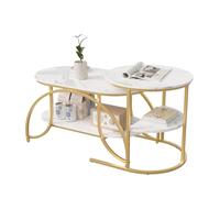 Table Basse en marbre, Table de Salon modulable, Table Ronde avec Espace de Rangement, Table d'appoint avec Pieds réglables, Aspect marbre, Structure en métal, Facile à Monter (Blanc+Or)
