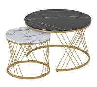 Table basse en marbre Table gigogne moderne en MDF, Table de salon structure en métal, 70x70x45 cm et 45x45x40 cm, Noir | Aosom France