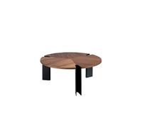 Table basse en noyer et acier noir 2113C, Ø90 x 36 cm. -