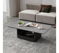 Table Basse en Pierre Frittée pour Salon, Table Centrale Rectangulaire Moderne avec Plateau en Pierre Frittée Et Pieds en Métal Noir pour L'aménagement Intérieur,Gray 47.2 inch